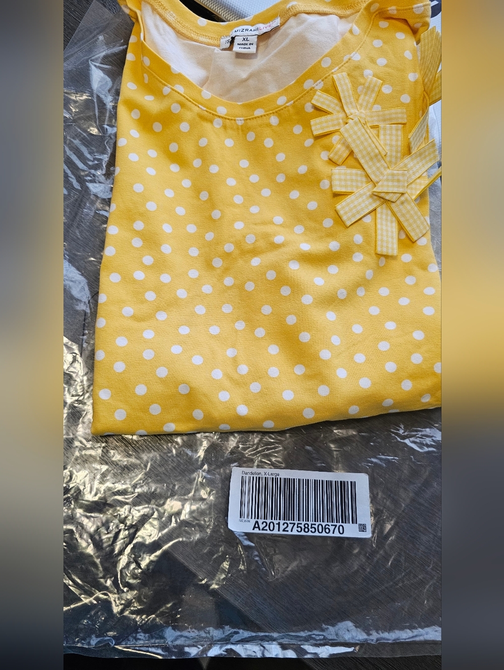 Isaac Mizrahi Live! Yellow and White Polka Dot Top XL New